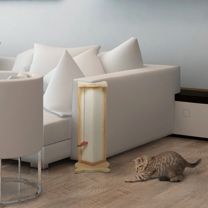 PawHut Griffoir à chat grattoir chat griffoir d'angle en sisal arbre de grattoir avec jouet pour chats griffoir chat angle canapé mur cadre en pin solide 25 x 23 x 62 cm bois naturel