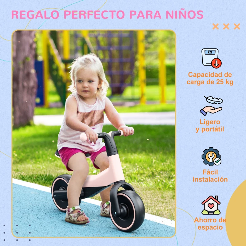 AIYAPLAY Bicicleta sin Pedales para Niños de +18 Meses Triciclo Infantil con Sillín Ajustable en 30-36,5 cm 66,5x34x46,5 cm Rosa
