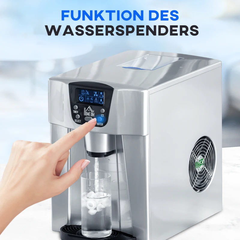 HOMCOM Eiswürfelmaschine Eiswürfelbereiter Ice-Maker, Timer-Funktion, 1,2 L Wassertank,  Silber