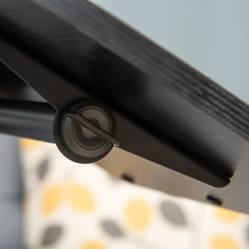 HOMCOM Mobiler Beistelltisch Laptop Ständer mit Rädern Laptoptisch Höhenverstellbar drehbarer Beistelltisch für Büro Wohnzimmer Schwarz 58 x 34 x 72-90 cm