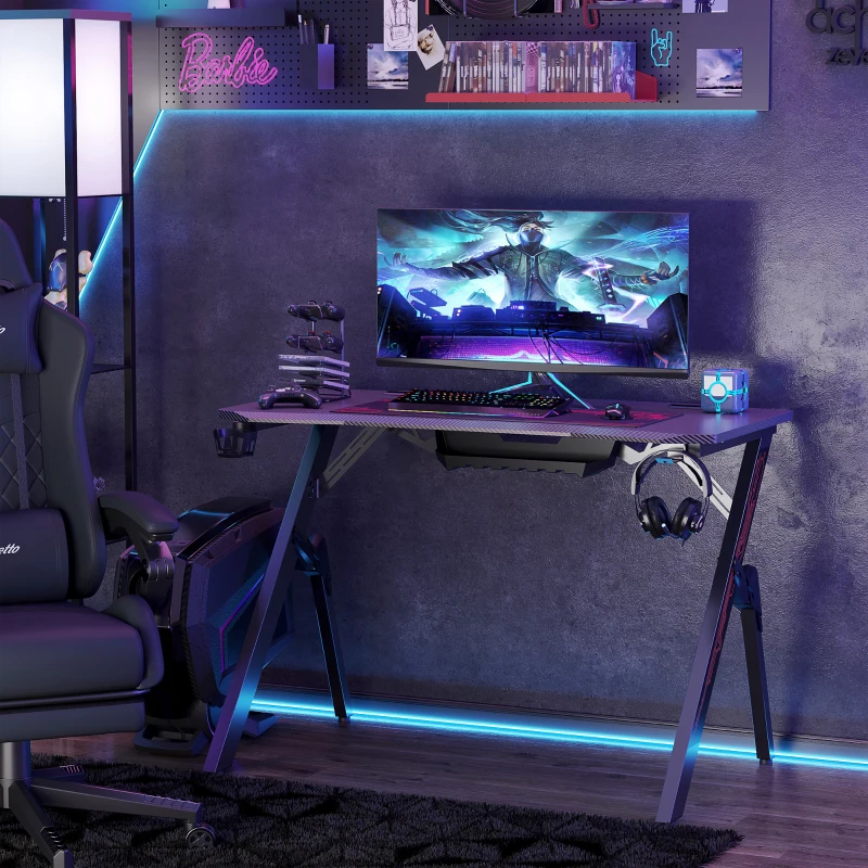 HOMCOM Gaming Tisch Schreibtisch Computertisch Arbeitstisch Möbel für Büro Wohnzimmer Arbeitszimmer, modernes Design, MDF Metall 110 x 59 x 75 cm Schwarz