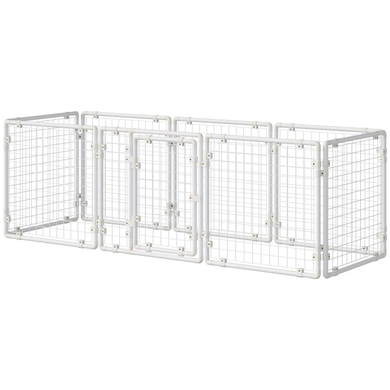 Pawhut Valla Metálica para Mascotas Parque para Conejos Conejera con 9 Paneles Puerta con Pestillo y Escalera para Cobayas Gatos Cachorros Diseño DIY 68x68x2,5 cm Blanco