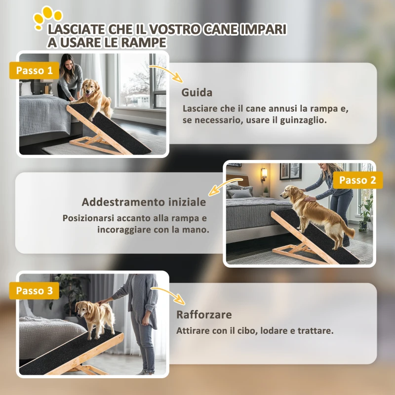 PawHut Rampa per Cane, Scaletta per Cani, Rampa per Gatti e Animali Domestici Fino 75kg Pieghevole Antiscivolo e Regolabile
