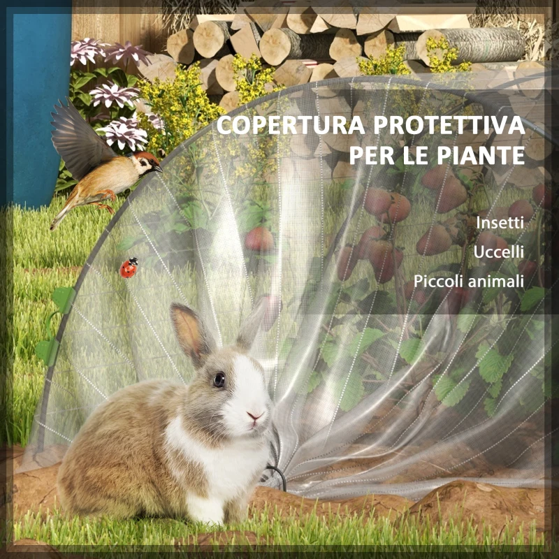 Outsunny Telo di Copertura Piante a Rete con Archetti Flessibili e Clip di Fissaggio, Bianco