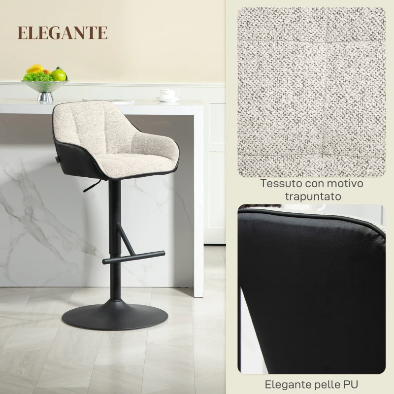 HOMCOM Set 2 Sgabelli Imbottiti ad Altezza Regolabile con Schienale e Braccioli, 52.5x53x86.5-108 cm, Nero Grigio Chiaro