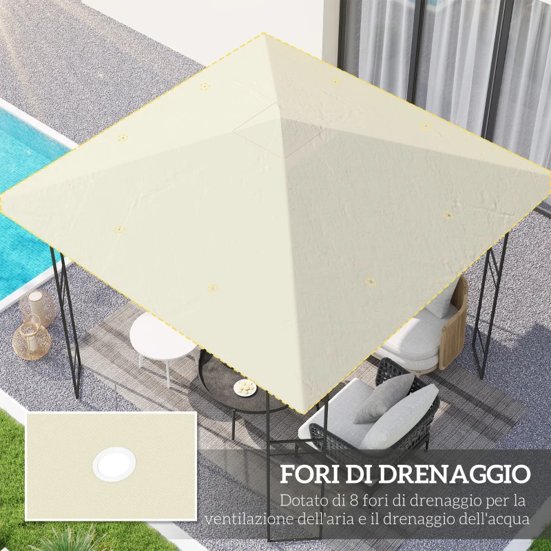 Outsunny Copertura per Gazebo 3x3 m da Giardino con 8 Fori di Drenaggio, in Tessuto Oxford 600D, Bianco Crema