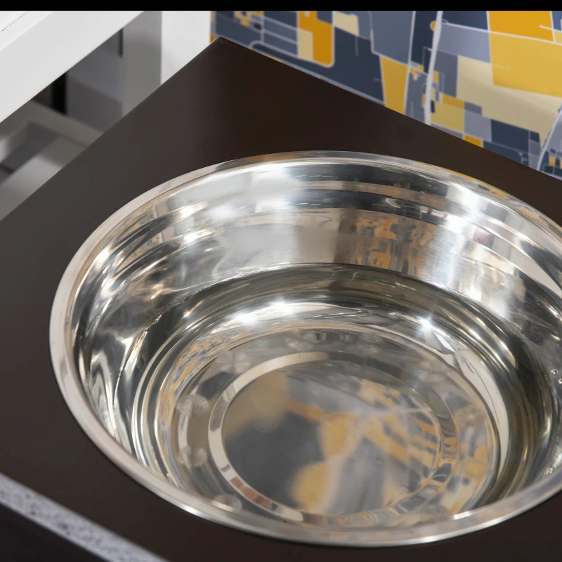 PawHut Raised Dog Feeding Bowls with Stand, Stainless Steel for Extra Small and Small Dog, 44L x 24W x 15H cm - Brown