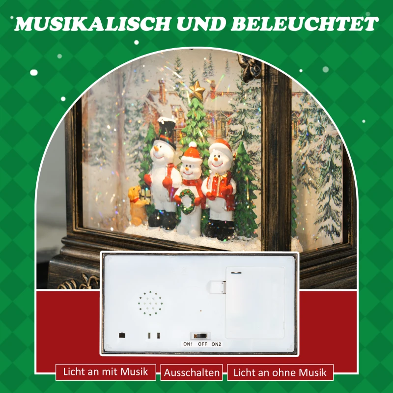 HOMCOM Weihnachtsdeko Schneekugel, Winterlaterne, Schneemänner, Musik & Licht, 16,6 x 8,8 x 26,3 cm