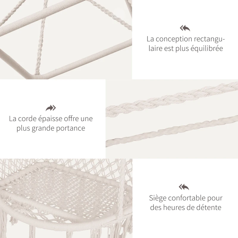 Outsunny Chaise Suspendue hamac de Voyage Respirant Portable dim. 80L x 50l x 150H m Coton Polyester Beige