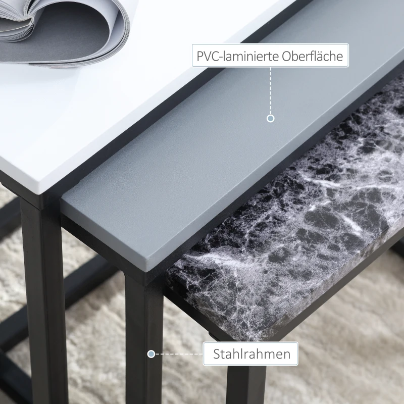 HOMCOM 3er Set Couchtisch Stapeltisch Beistelltisch Kaffeetisch Metallfuß MDF 3 Farben 55 x 40 x 45 cm/48 x 37 x 40 cm/41 x 34 x 35 cm