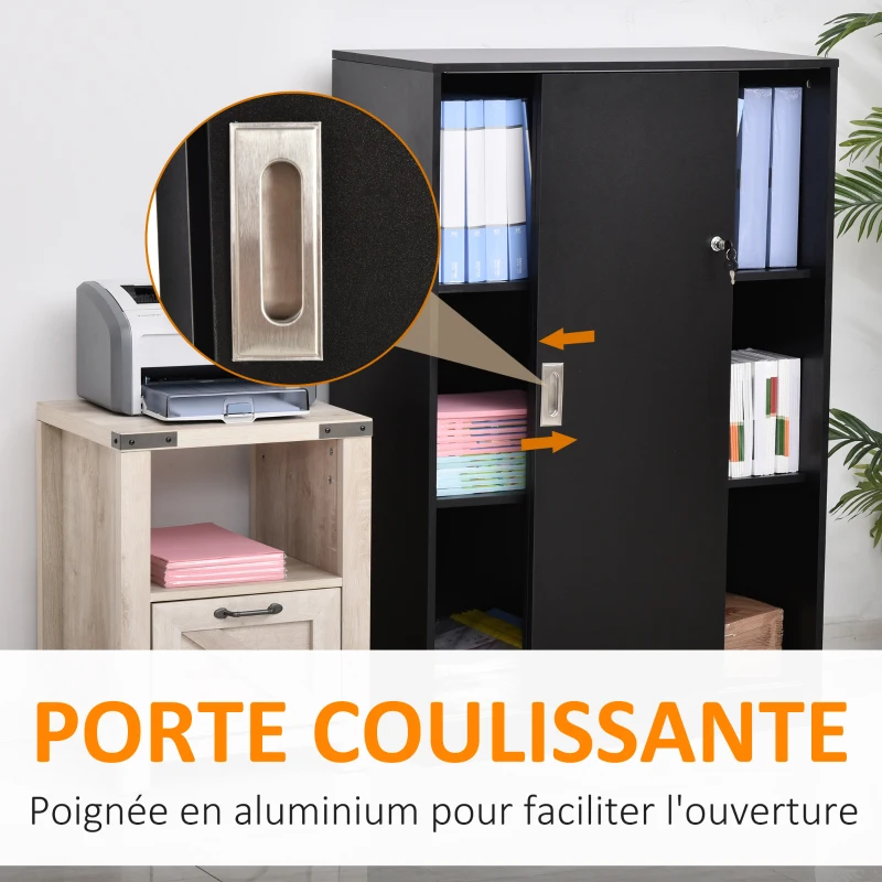 HOMCOM Armoire de Bureau 2 Portes coulissantes verrouillables dim. 80L x 40l x 120H cm 2 étagères Panneaux Particules Noir