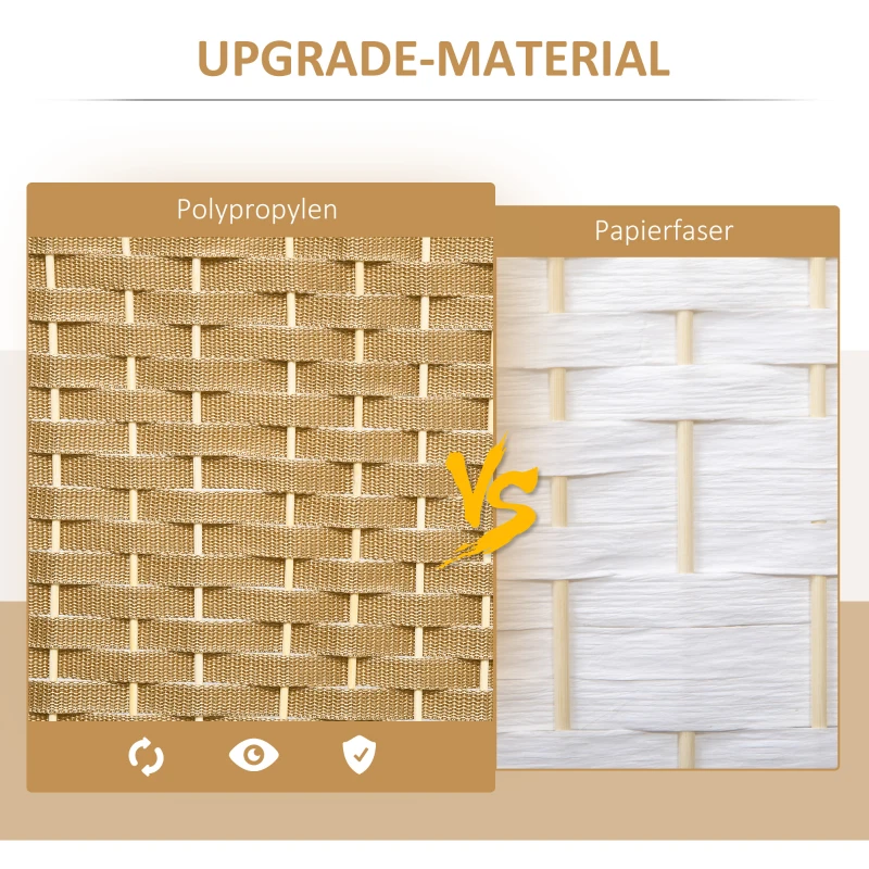 HOMCOM 6-teiliger Raumtrenner, Faltbarer Sichtschutz, Sichtschutzwand für Wohnzimmer, Schlafzimmer, Homeoffice, Natur(m-4)