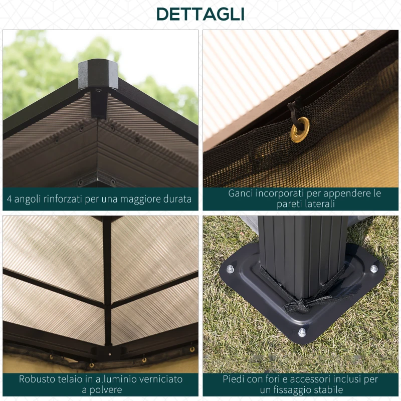 Outsunny Gazebo da Giardino 3x3.6m in Alluminio con Zanzariera e Tetto in Policarbonato