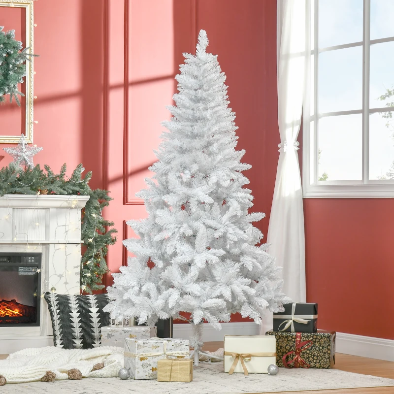 HOMCOM Árbol de Navidad Artificial 180 cm con 550 Ramas Hojas de Plástico Decoración Navideña para Interiores Blanco