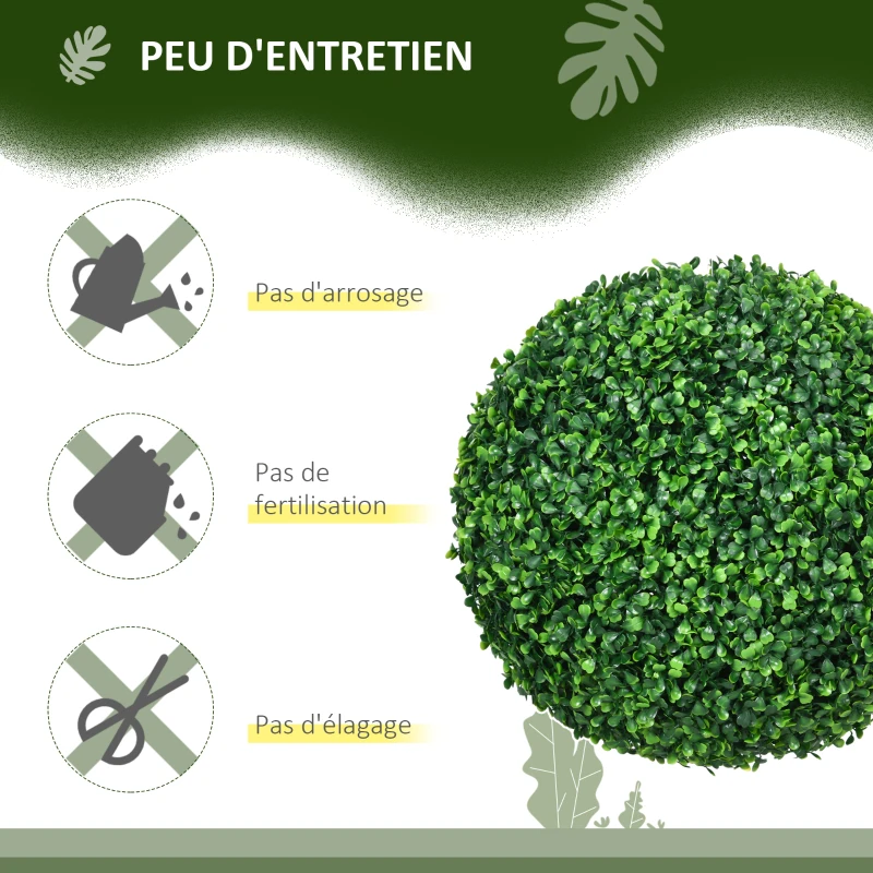 HOMCOM Lot de 2 boules de buis artificielles de 40 cm décoration pour intérieur ou extérieur vert