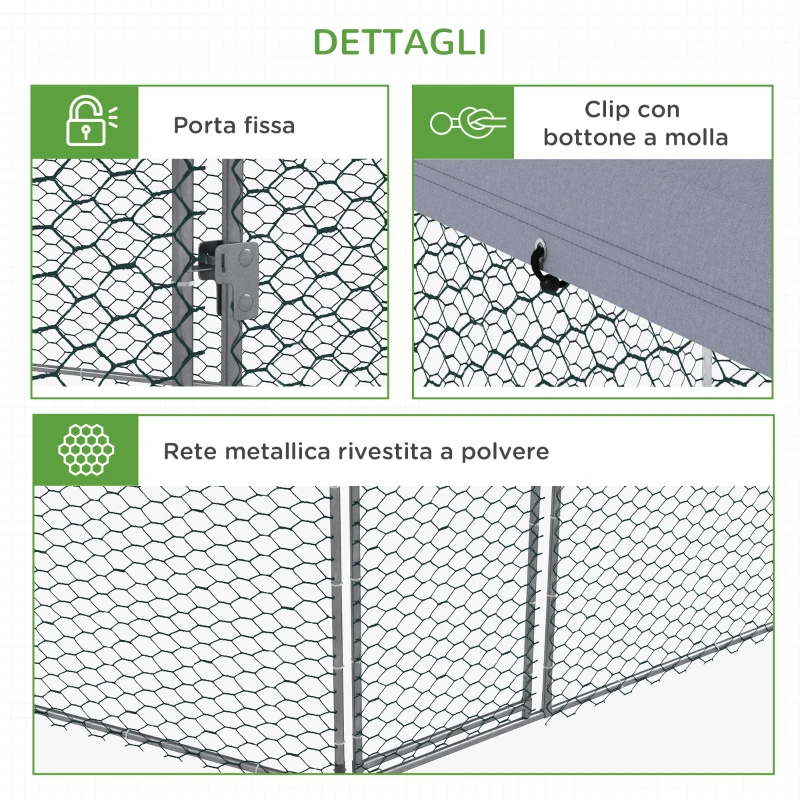 PawHut Recinto per Galline con Tetto e Porta Bloccabile in Acciaio per 10-15 Animali, 4x3.5x2.6m
