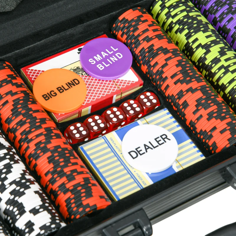 SPORTNOW Mallette de Poker Coffret de Poker Complet, avec 300 jetons 5 dés 2 Jeux de Cartes 3 boutons