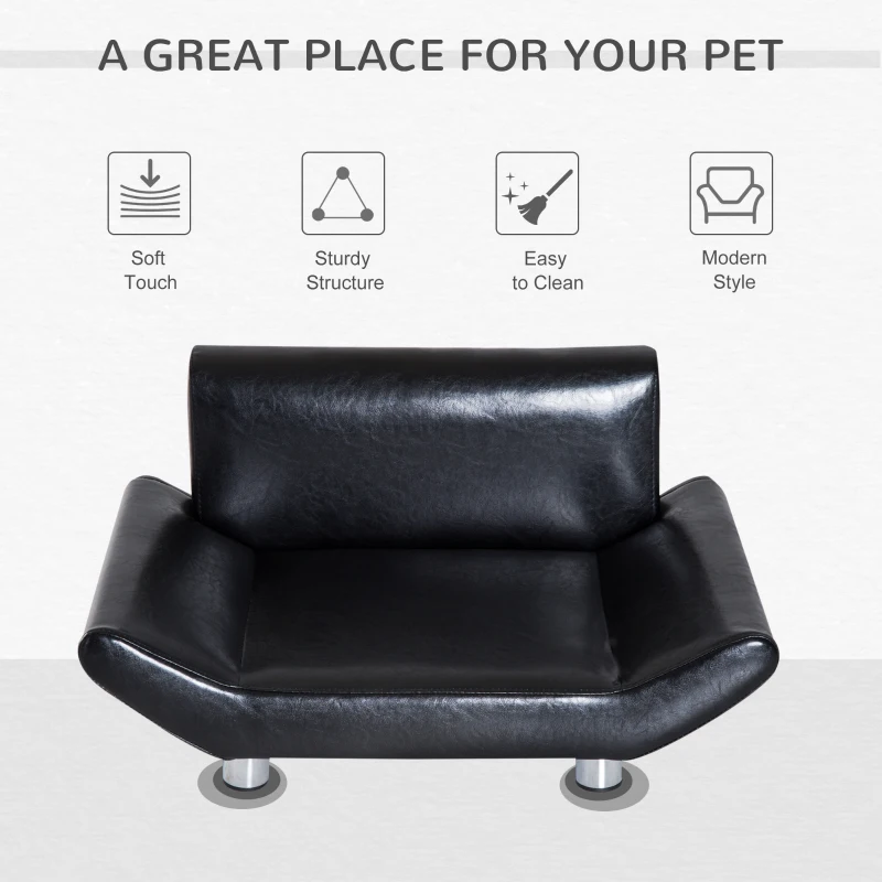 PawHut Pet Sofa Chair Dog Cat Kitten Couch Bed Luxury Furniture Faux Leather Seater Black