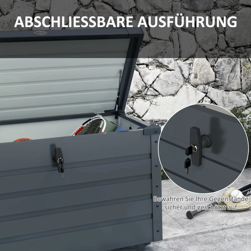 Outsunny Outdoor Aufbewahrungsbox Gartenbox Kissenbox, wetterbeständig, 4 Rollen, 100 cm x 62 cm x 65 cm, Dunkelgrau