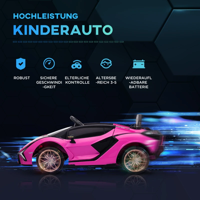 HOMCOM Kinder-Elektroauto, Lamborghini, 3-5 km/h, Fernsteuerung, für 3-5 Jahre, Rosa(m-4)
