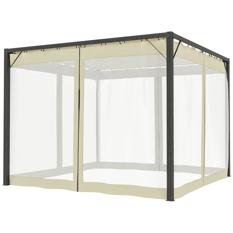 Outsunny 3 x 3m Aluminium Frame Pergola, with Retractable Roof - Khaki