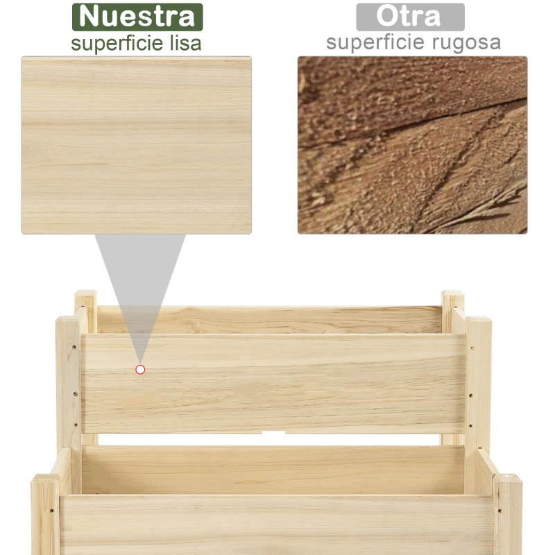 Outsunny Mesa de Cultivo Huerto Urbano Elevado de Madera de 2 Niveles 86x85x72 cm Madera Natural