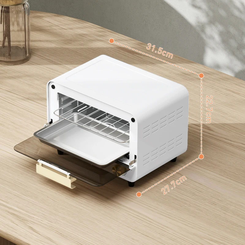HOMCOM Fornetto Elettrico 12L con Timer e Temperatura Regolabile, in Acciaio e Plastica, 31.5x27.7x22.7 cm, Bianco e Oro