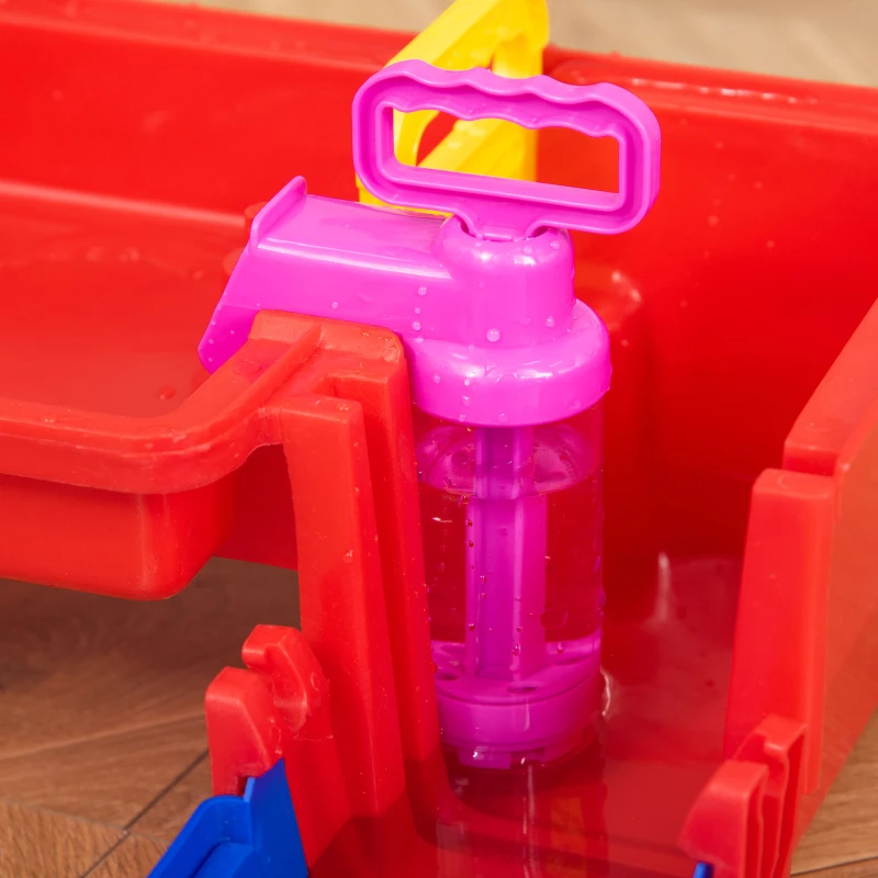 HOMCOM Playset Acquatico 53 Pezzi con Acqua e Sabbia, Percorso Acquatico per Bambini 3-6 Anni con Accessori e Parti Componibili, in PP, 123x90x7cm, Blu e Rosso