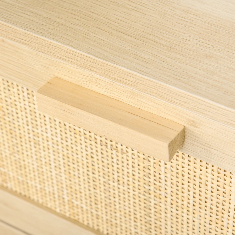 HOMCOM Cassettiera a 3 Cassetti in Legno e Rattan Stile Boho Chic, 80x40x80cm