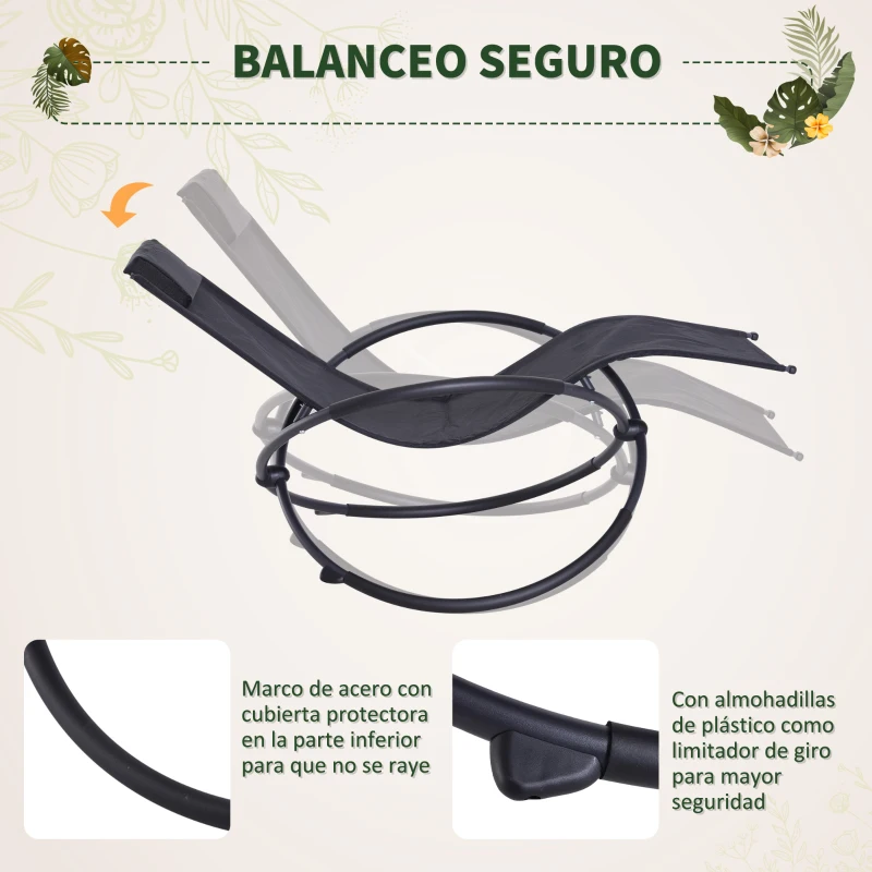 Outsunny Tumbona Mecedora de Jardín Plegable con Reposacabezas Extraíble Sillón Tumbona Ergonómica de Exterior Tela de Texteline para Patios Piscina al Aire Libre 154x80x84 cm Negro