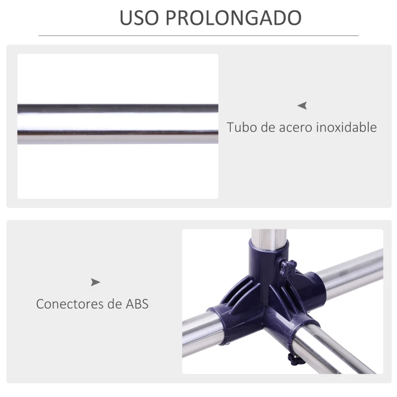 HOMCOM Perchero Acero Inox Colgador Ropa 4 Ruedas Alto y Largo Regulables 95x45x170cm