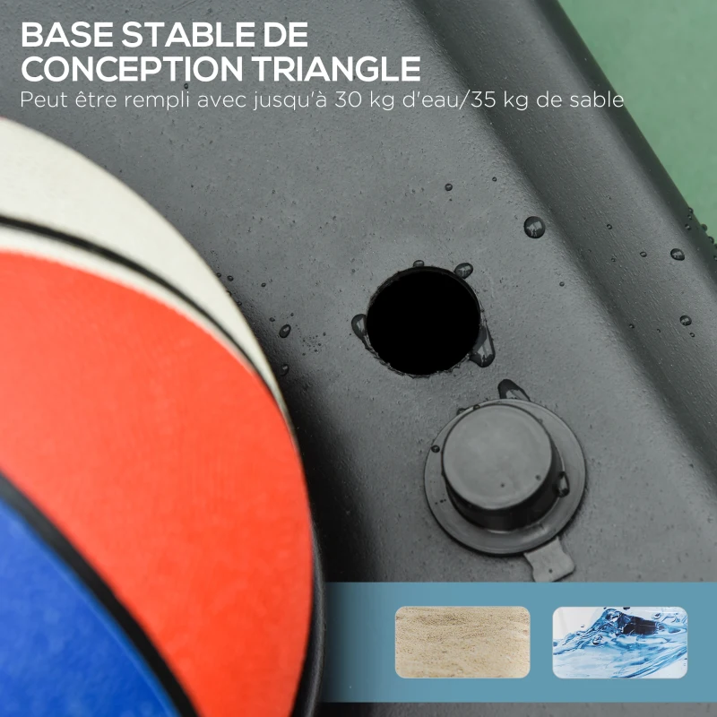 HOMCOM Panier de Basket-Ball sur pied avec poteau panneau, base de lestage sur roulettes hauteur réglable 1,9 - 2,5 m noir blanc