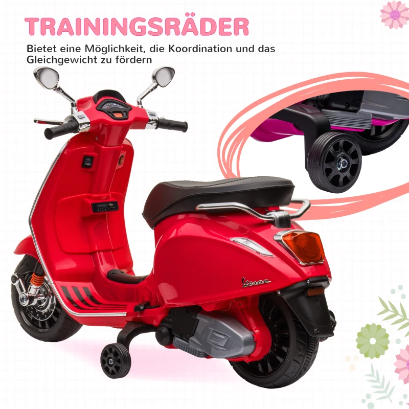 AIYAPLAY Elektro-Motorroller für Kinder, Vespa, Musik & Scheinwerfer, 107x47x73 cm, Rot