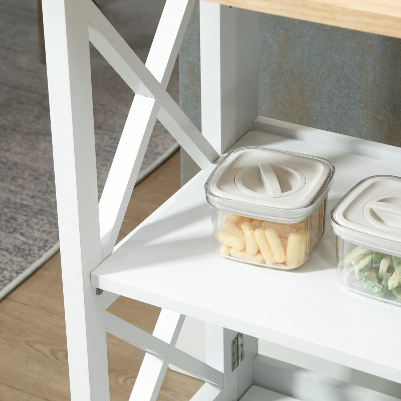 HOMCOM Küchenwagen Rollwagen klappbar 60 x 40 x 84cm Kautschukholz Weiß