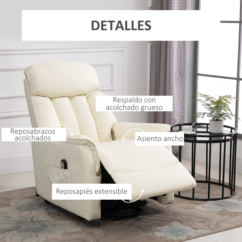 HOMCOM Sillón Levanta Personas Silla Reclinable Elevador con Reposapiés Mando a Distancia Reclinación 145° 80x94x104 cm Crema