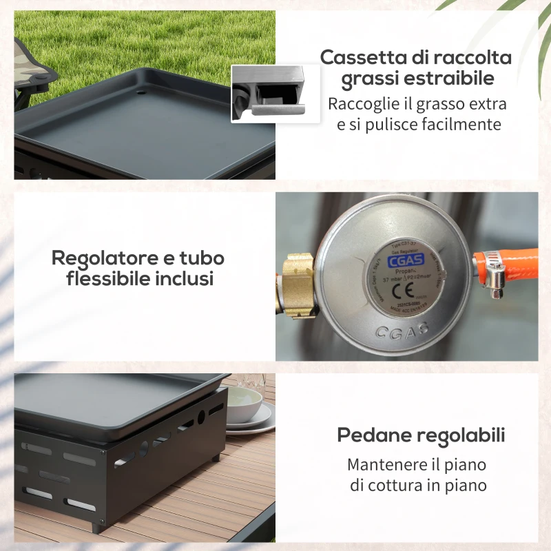 Outsunny Piastra Barbecue a Gas con 2 Bruciatori, Piano Antiaderente e Potenza 4.8kw, Argento