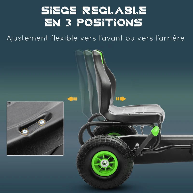 HOMCOM Kart à pédales pour enfant siège réglable 3 positions frein à main enfant de 5 à 12 ans vert noir