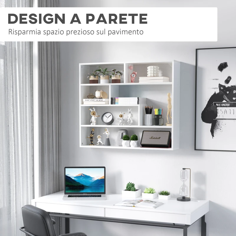 HOMCOM Libreria a Muro Moderna in Legno a 4 Livelli, 94x19.5x80cm, Bianco