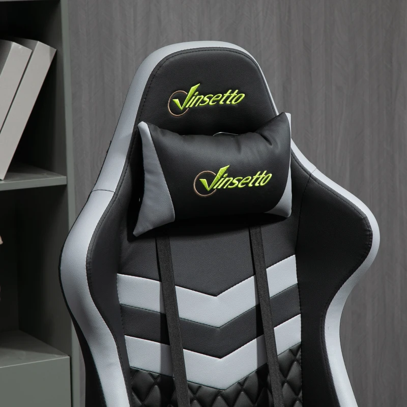 Vinsetto Fauteuil de bureau gaming chaise gamer appui-tête et support lombaire hauteur réglable 61 x 70 x 129 cm noir et blanc