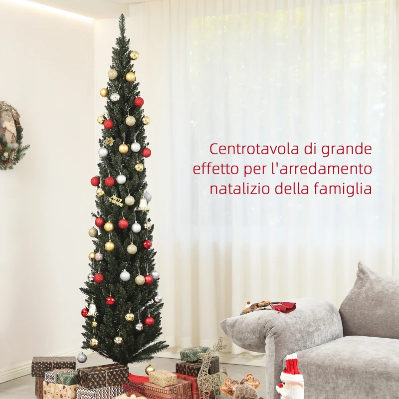 HOMCOM Albero di Natale Slim Alto 225 cm Salvaspazio con 538 Rami con Base in Acciaio per Interni, Verde