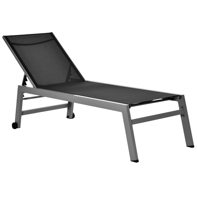 Outsunny Sonnenliege, Gartenliege, 5-stufige Rückenlehne, Aluminium, Schwarz, 202 x 65 x 43 cm