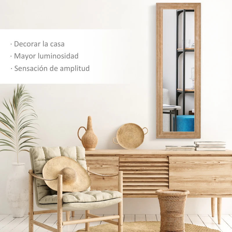 HOMCOM Espejo de Pared Cuerpo Entero 163x53,5 cm Espejo Colgante Grande de Madera Decoración para Salón Dormitorio Natural