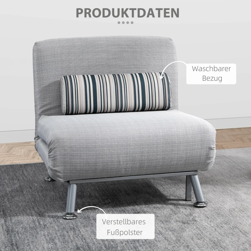HOMCOM Klappsessel mit Bettfunktion, klappbarer Relaxsessel in Leinenoptik, Verstellbare Rückenlehne, 75 x 70 x 75 cm, Grau