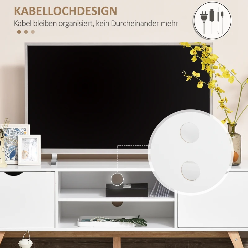 HOMCOM TV Schrank, TV-Kommode, Schrankelement mit Schubladen und Offene Regale, MDF, Weiß, 150 x 39 x 50 cm