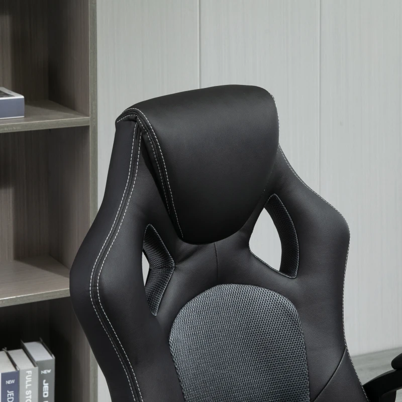 HOMCOM Office Chair Faux Leather Swivel Computer Desk Chair for Home Office with Wheels Armrests Gray