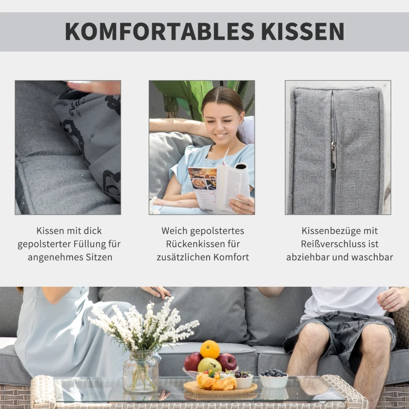 Outsunny PE-Gartenmöbelset 5tlg. für 4 Personen, Gartensitzgruppe, abnehmbare Polster, Braun + Grau