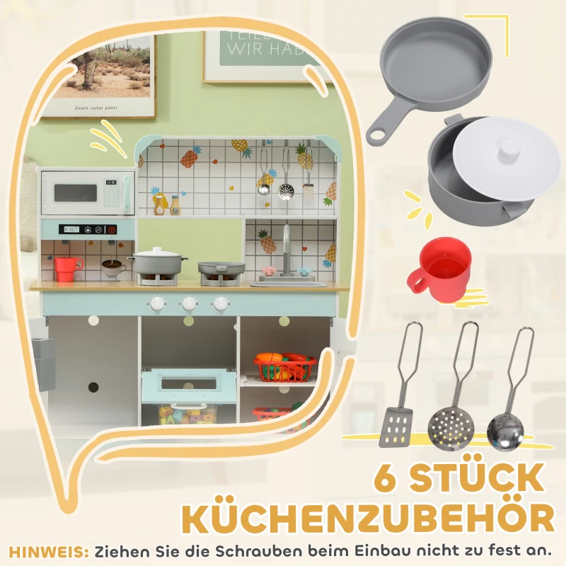 AIYAPLAY Spielküchen-Set, Kinderküche mit Effekten, Kaffeemaschine, Ofen, viel Stauraum, MDF, Edelstahl, für Kinder ab 3 Jahren