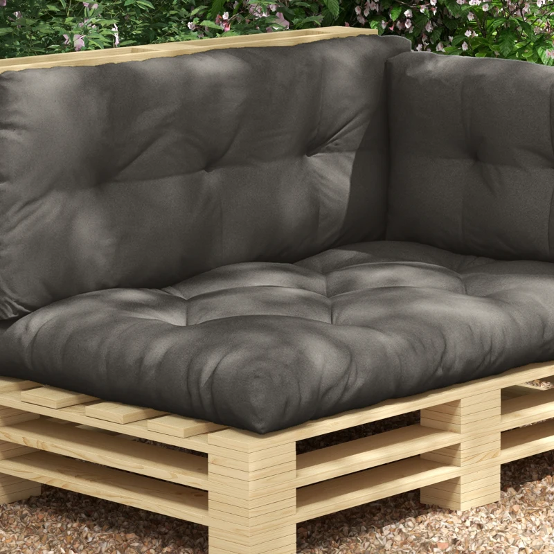 Outsunny Set 3 Cuscini da Giardino per Divani e Pallet in Poliestere con Imbottitura Spessa, Grigio Carbone