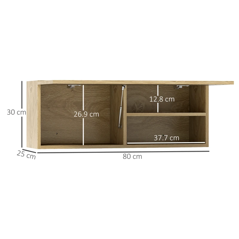 HOMCOM Mobiletto Bagno Pensile con Anta a Ribalta e Ripiani, 80x25x30 cm, Legno Naturale