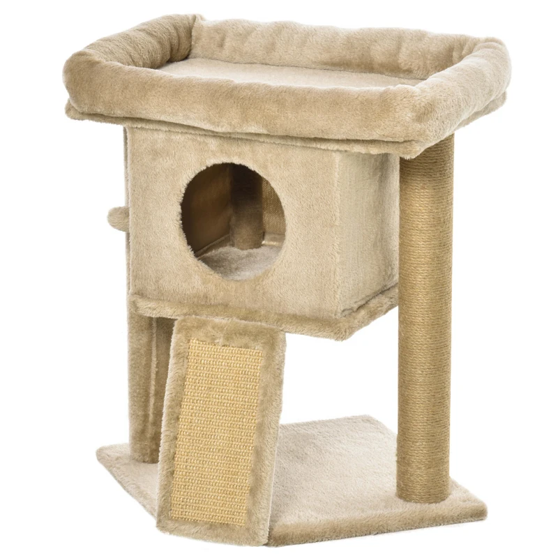 PawHut Árbol Rascador para Gatos Pequeños de 57 cm con Poste de Yute Rampa para Rascar Cama y Bola Colgante 40x40x57 cm Arena